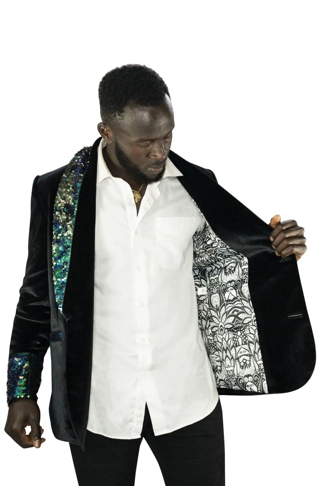 Mens Velvet Smoking Jacket - Iridescent Green