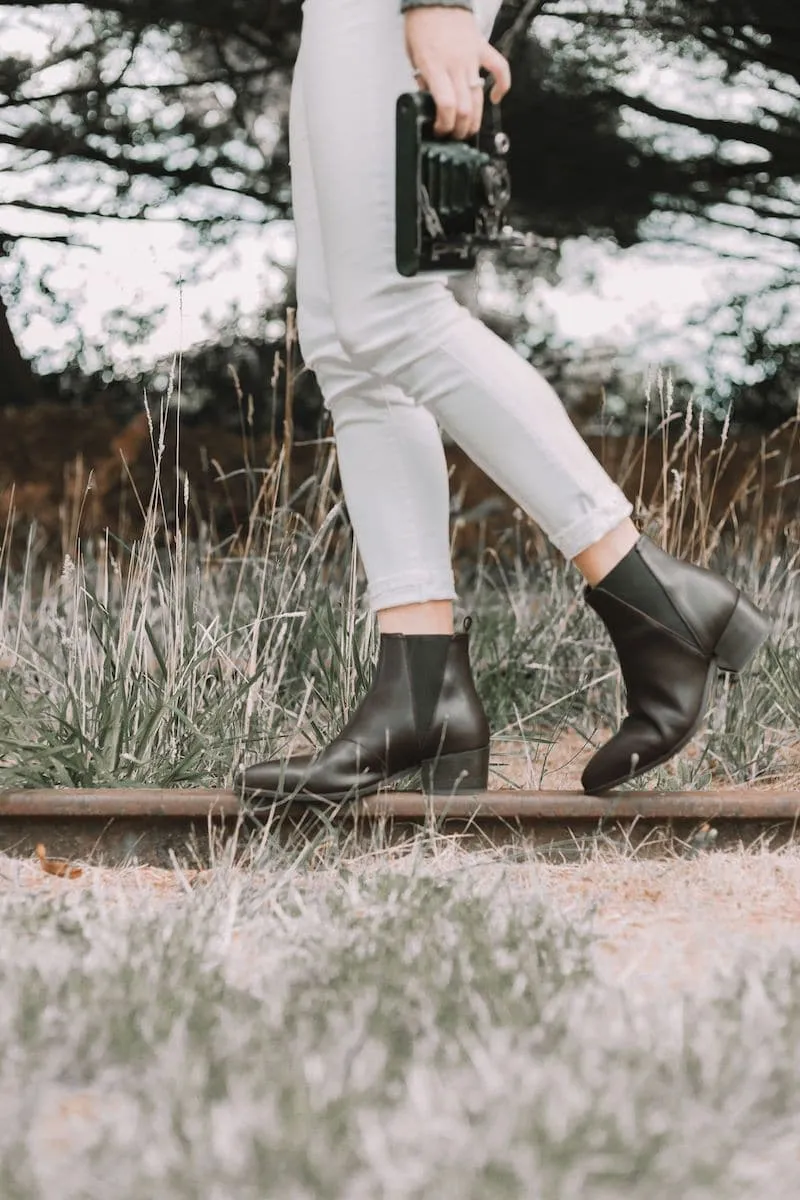 'Nerrie' vegan-leather Chelsea bootie by Zette Shoes - dark chocolate