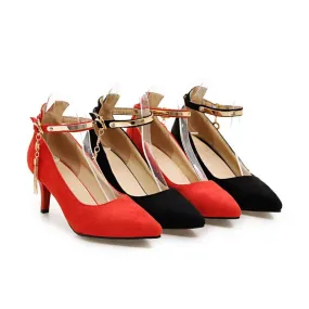 Pointed Toe Metal Ankle Strap Women's High Heels Stiletto Pumps