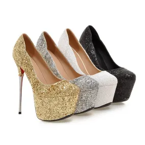 Pointed Toe Sequin Platform Pumps High Heels Women Wedding Shoes 5064