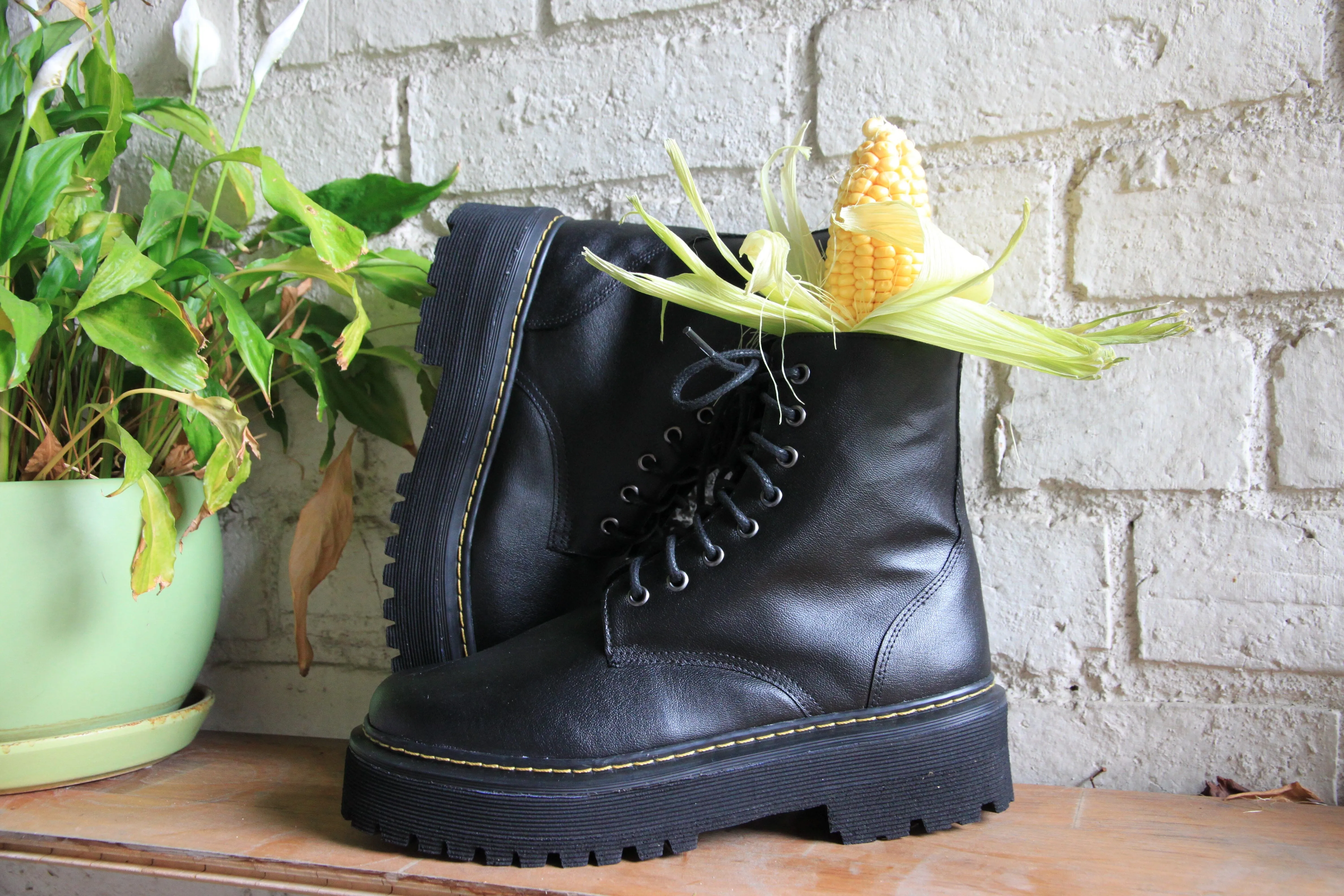 'Quinn' corn-leather  boot with stacked sole by Zette Shoes - black