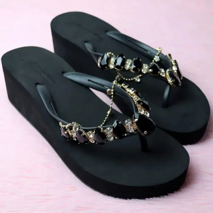 Rhinestone Slippers Wedges Heels for Women and Girls