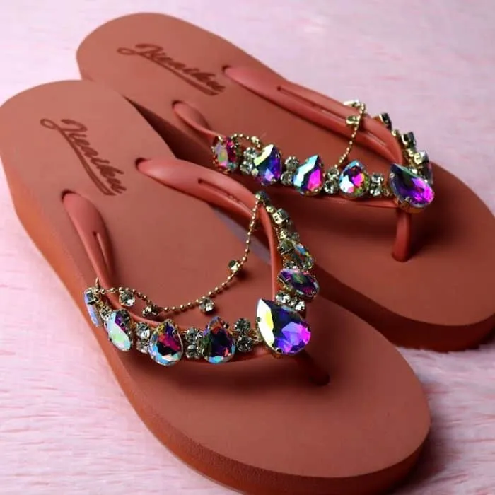 Rhinestone Slippers Wedges Heels for Women and Girls