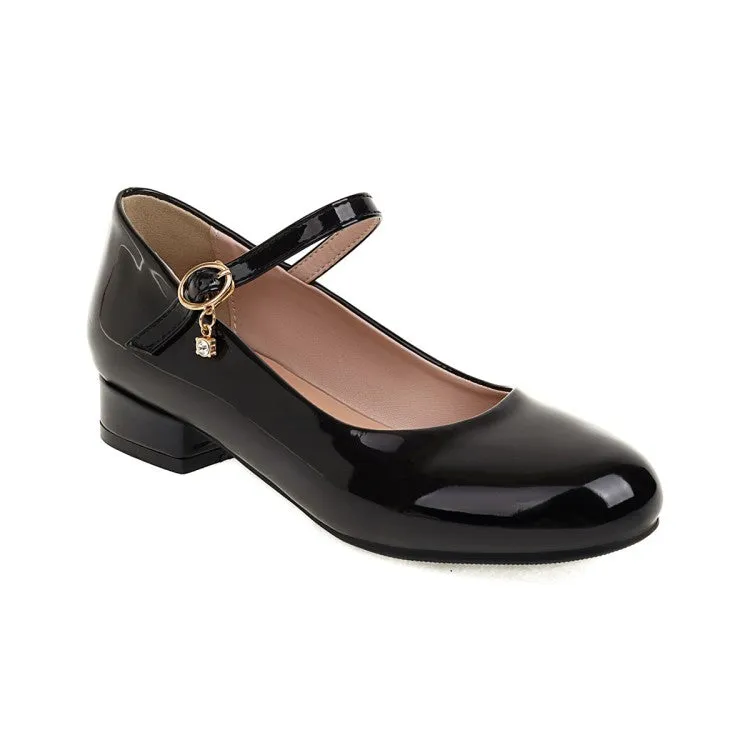 Round Toe Mary Janes Low Heels Women's Pumps Cowhide Sole