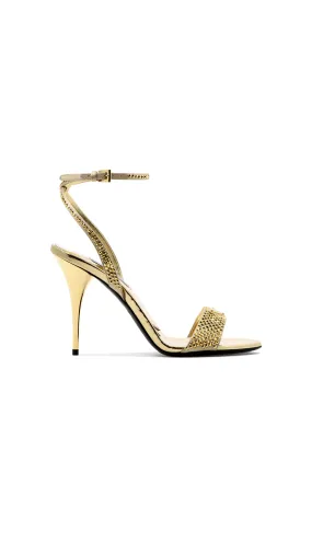 Satin Sandals With Crystals - Gold