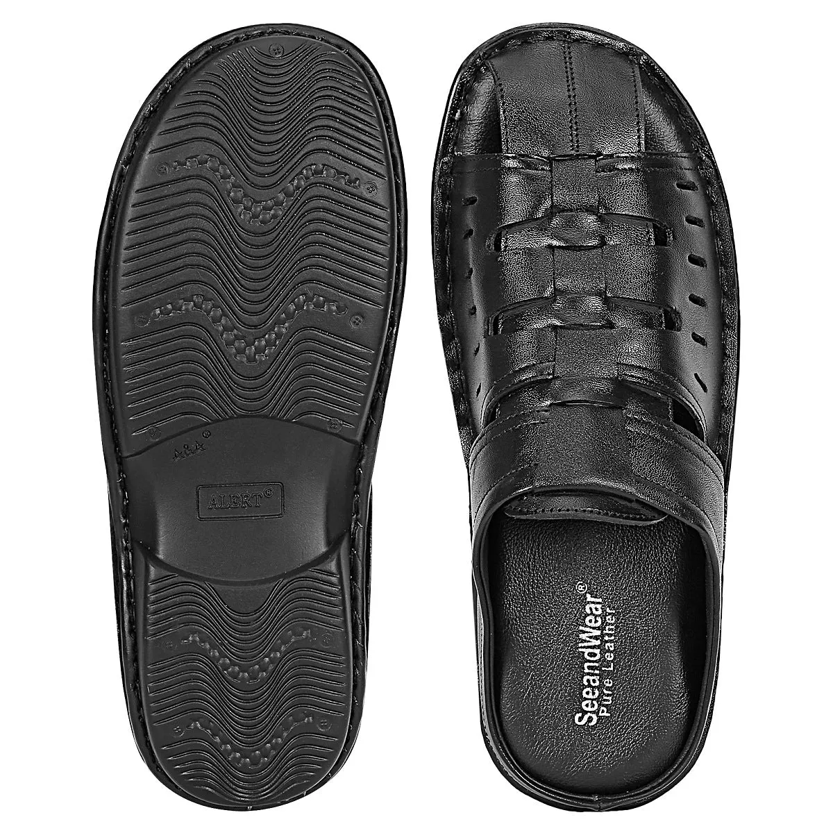 SeeandWear Men Leather Black Sandal