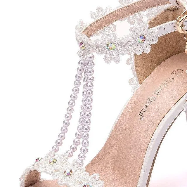 String Bead Lace Wedding Shoes