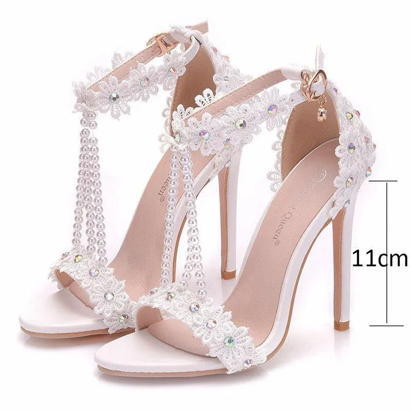 String Bead Lace Wedding Shoes