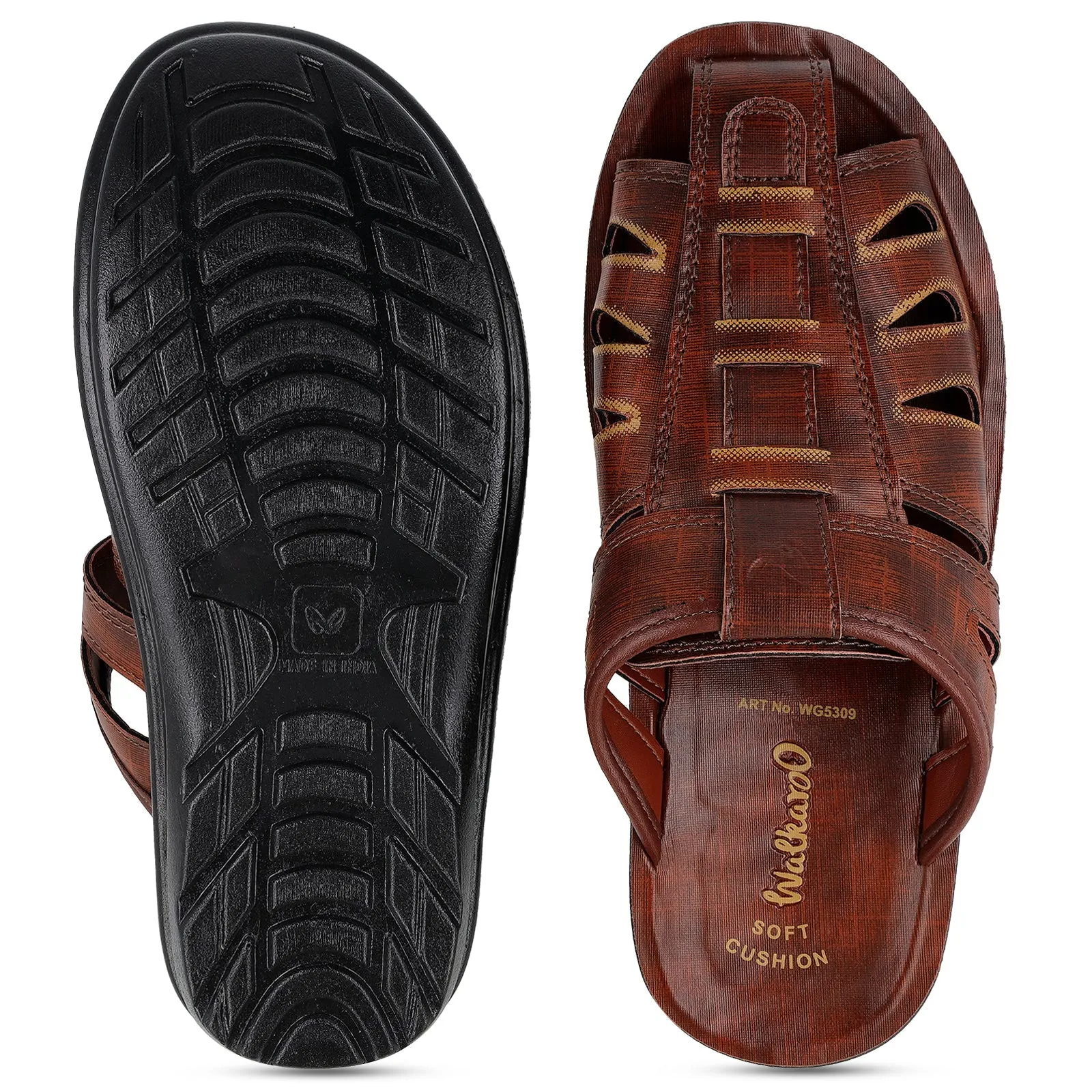 Walkaroo Men Fishermen Cut Slide Sandals  - WG5309 Brown