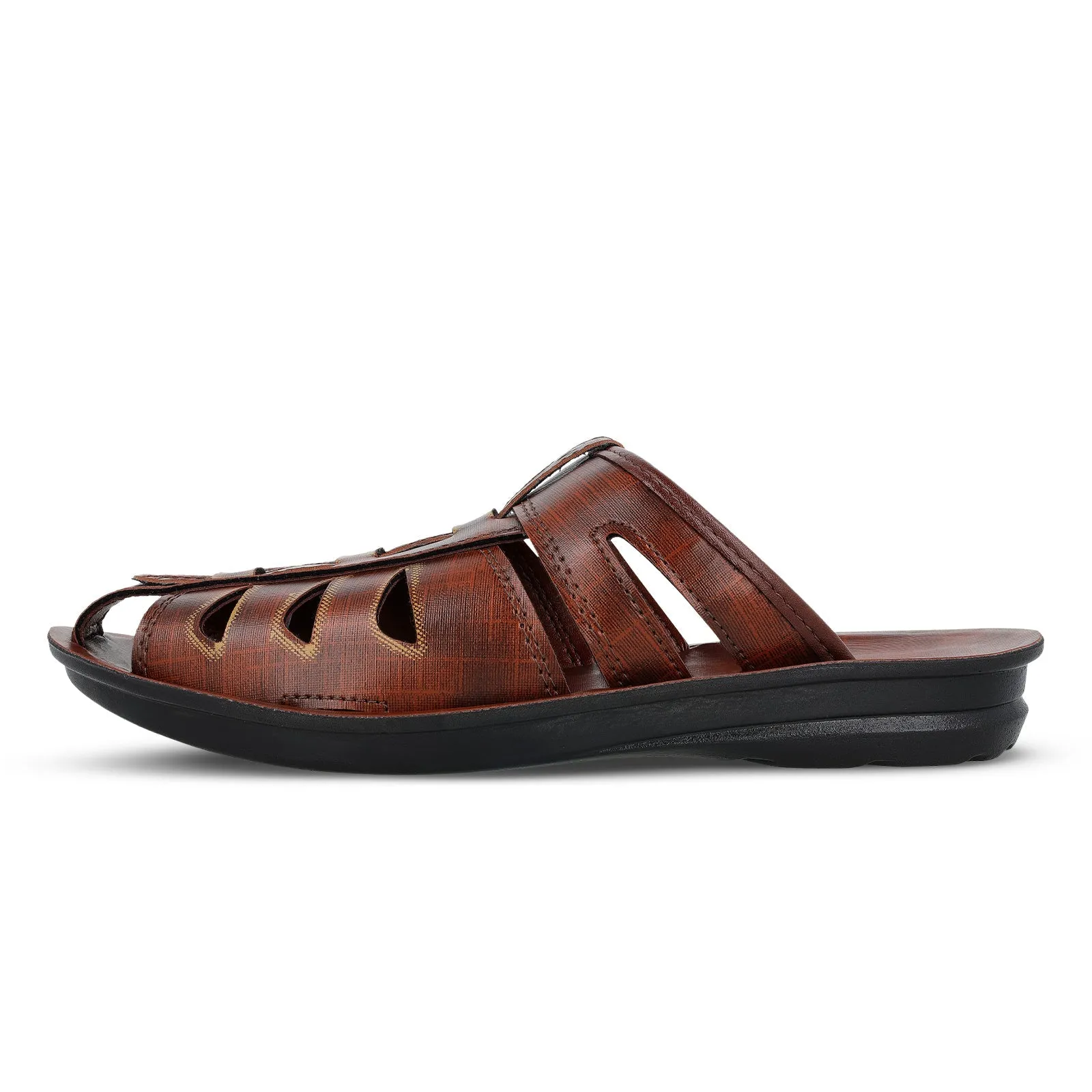 Walkaroo Men Fishermen Cut Slide Sandals  - WG5309 Brown