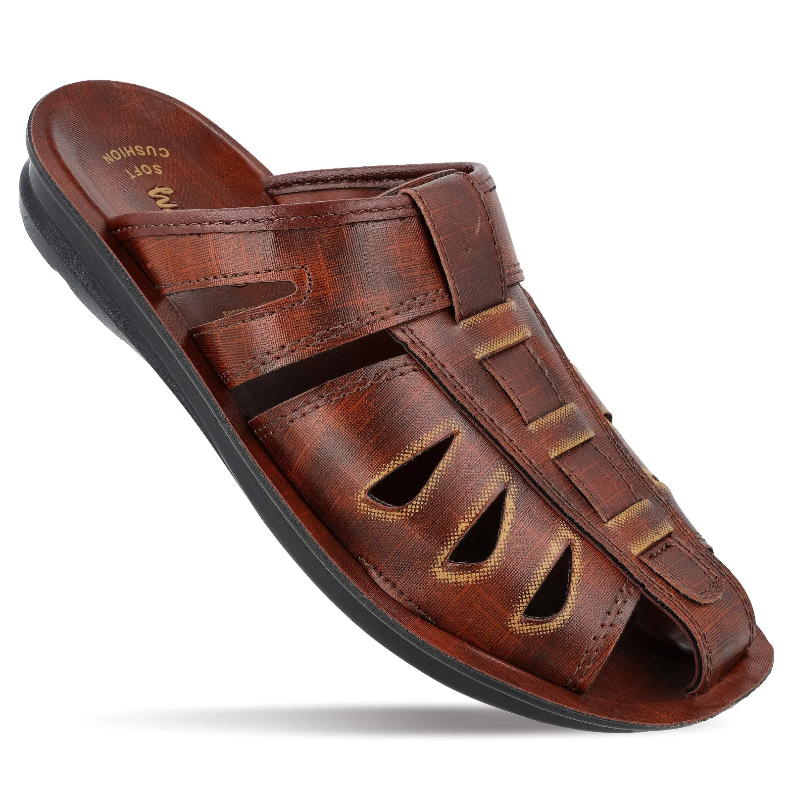 Walkaroo Men Fishermen Cut Slide Sandals  - WG5309 Brown