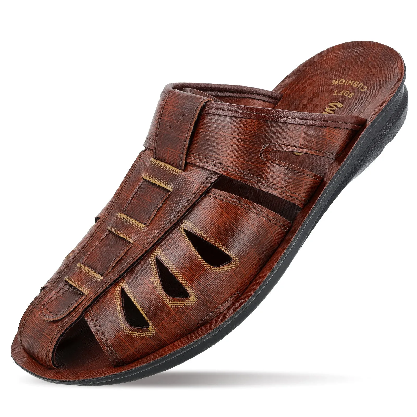 Walkaroo Men Fishermen Cut Slide Sandals  - WG5309 Brown