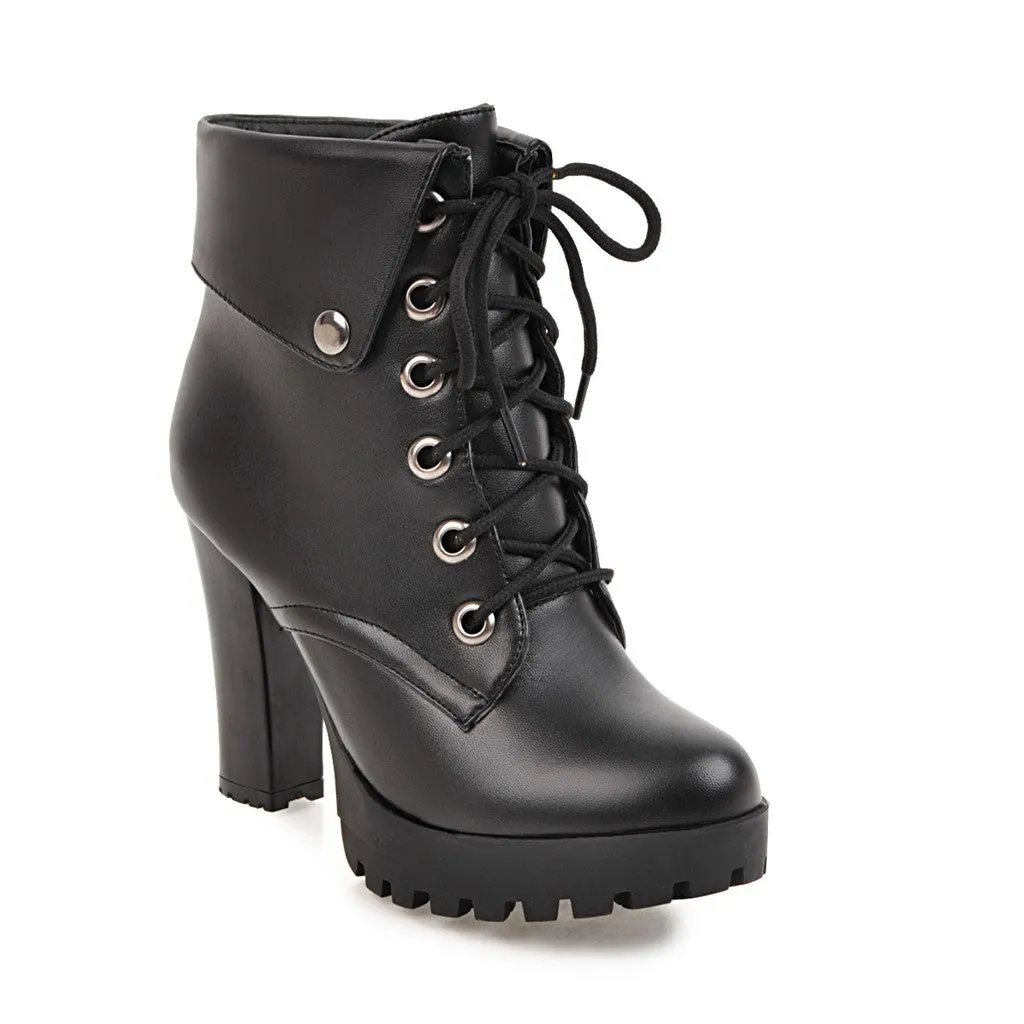 Women Shoes Super High Heels Lace Up Platform Short Boots