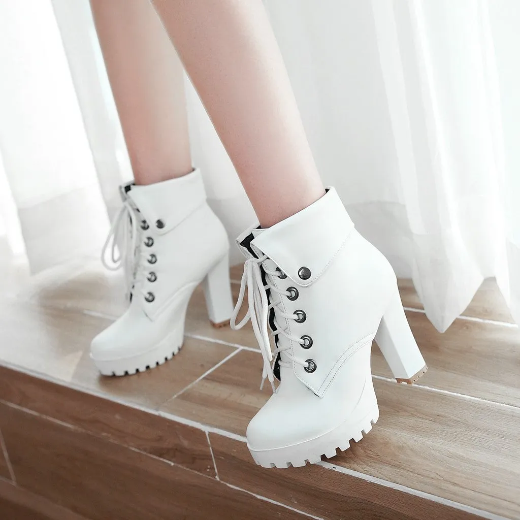 Women Shoes Super High Heels Lace Up Platform Short Boots