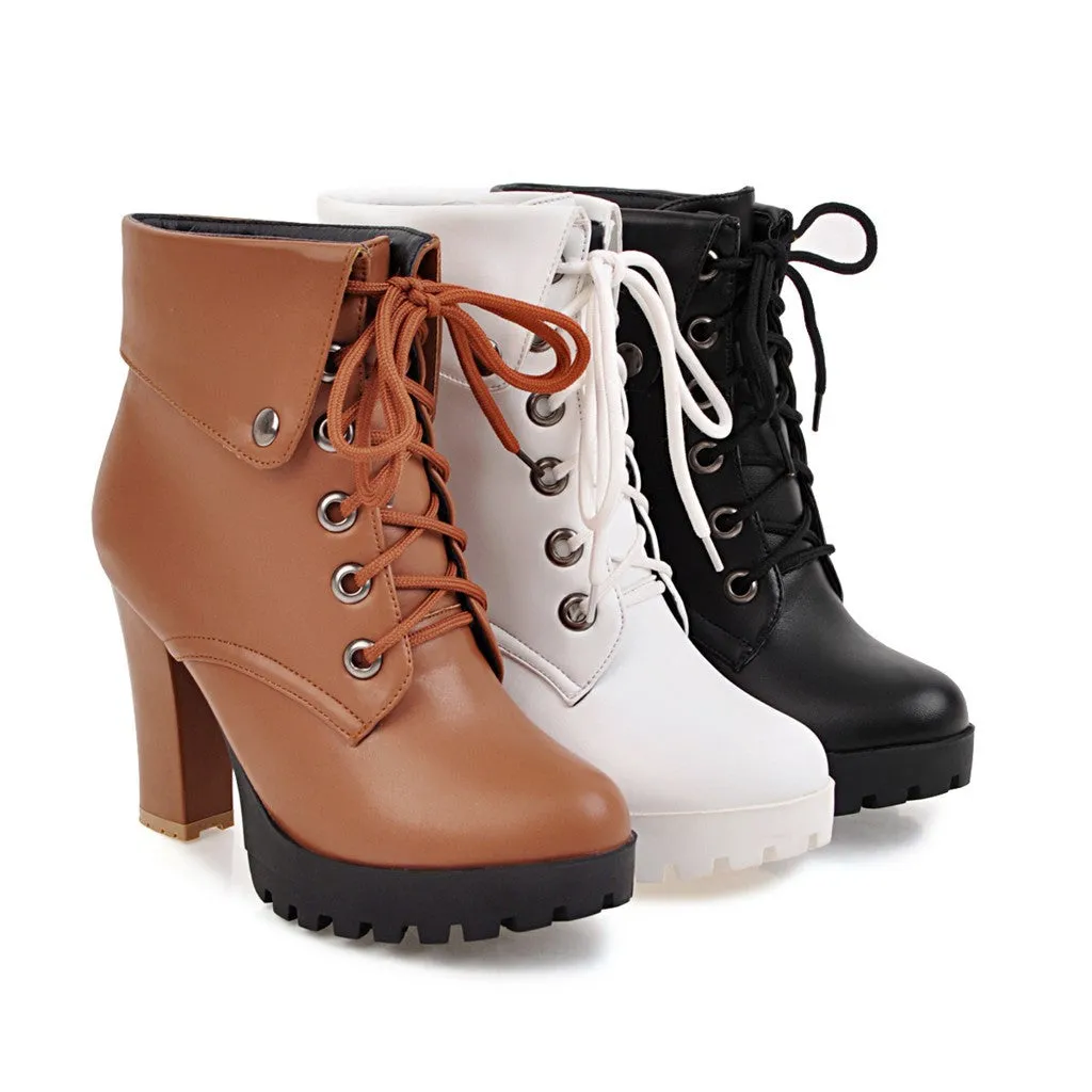 Women Shoes Super High Heels Lace Up Platform Short Boots