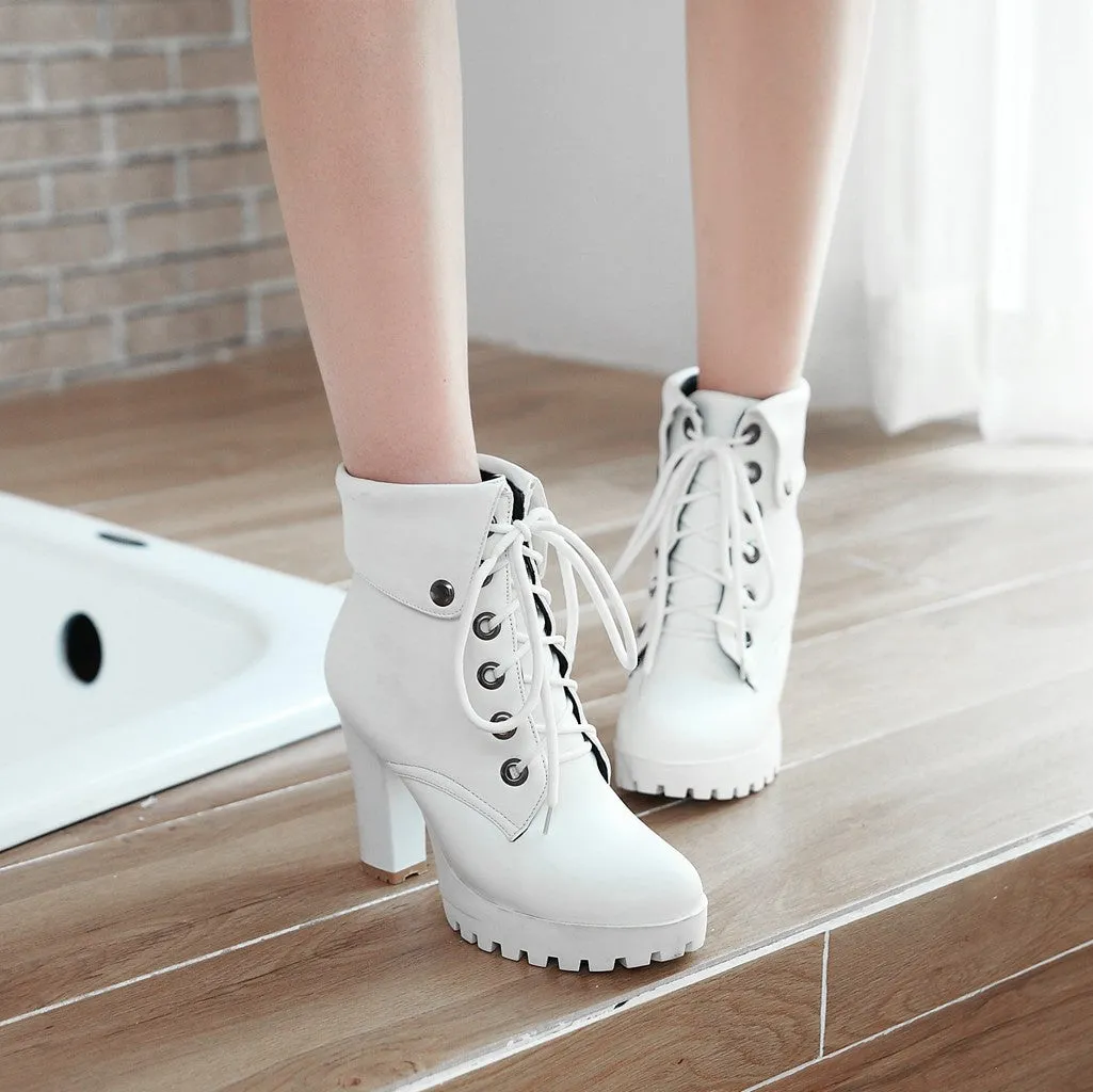 Women Shoes Super High Heels Lace Up Platform Short Boots