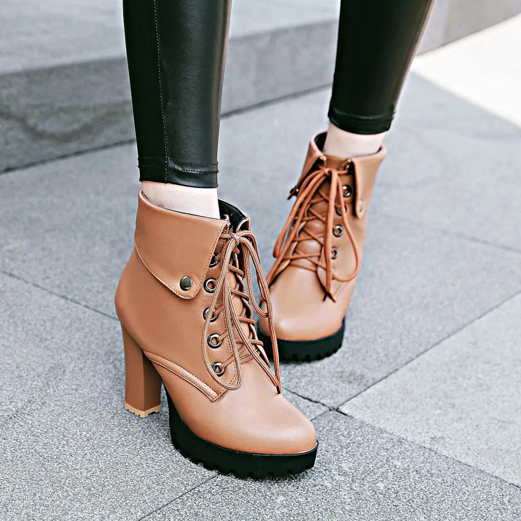 Women Shoes Super High Heels Lace Up Platform Short Boots