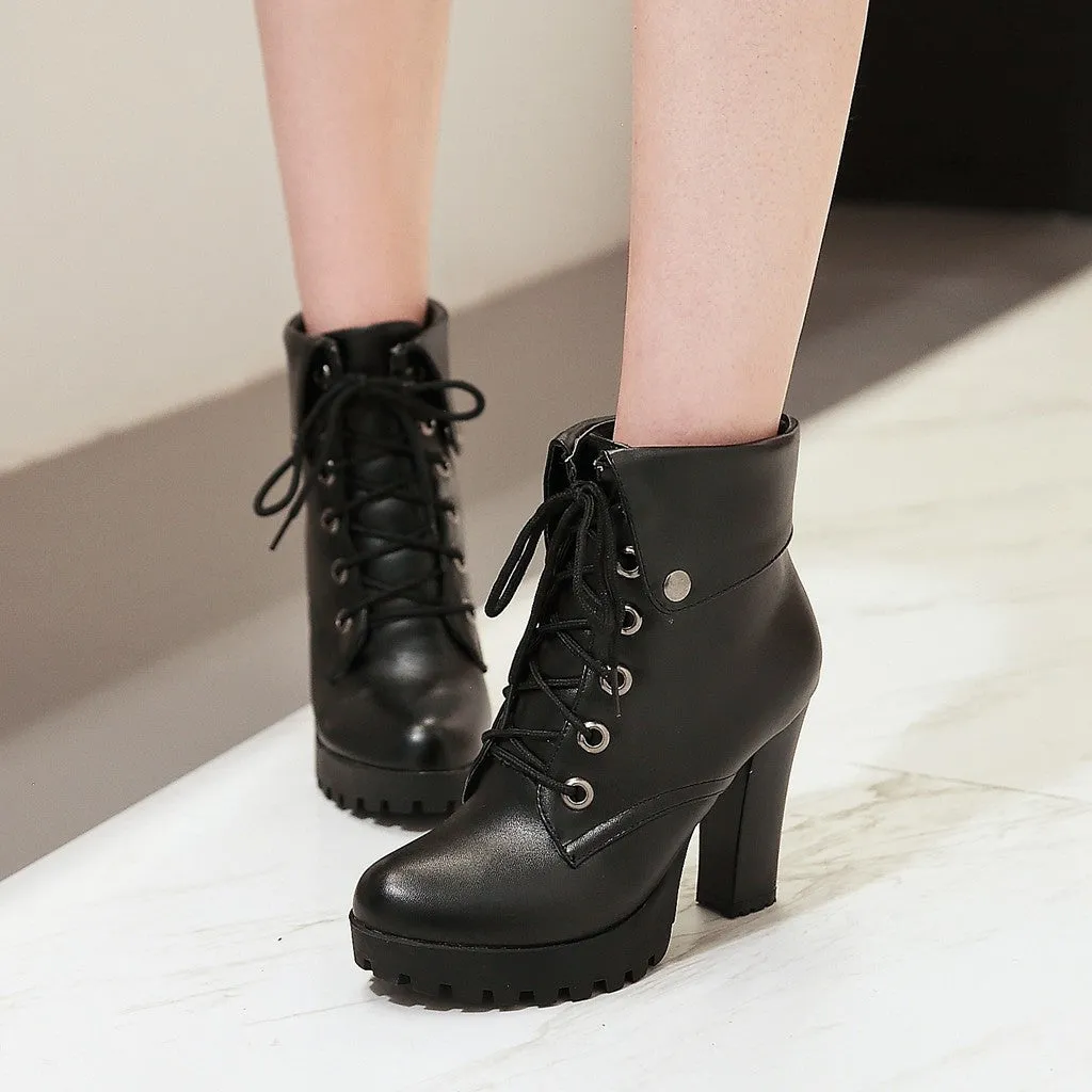 Women Shoes Super High Heels Lace Up Platform Short Boots