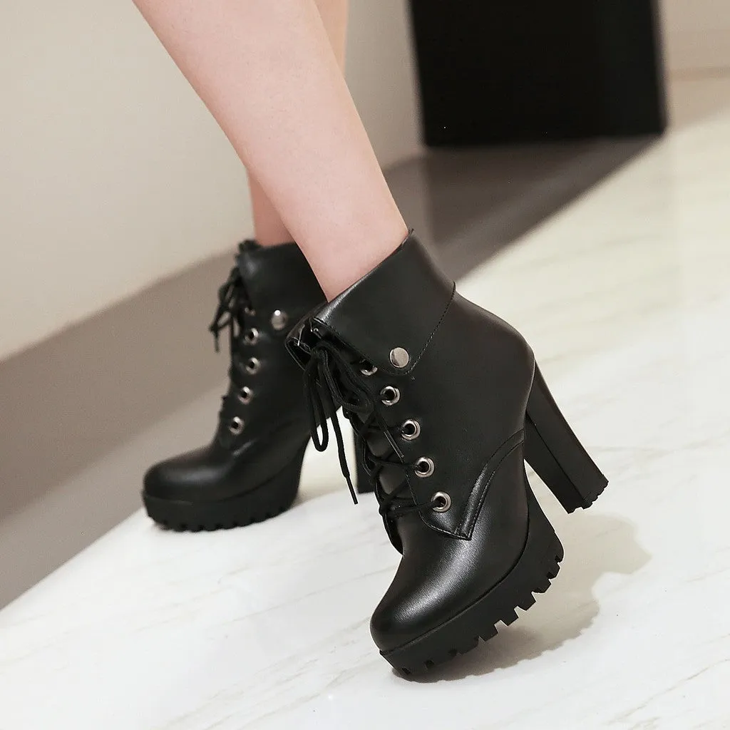 Women Shoes Super High Heels Lace Up Platform Short Boots