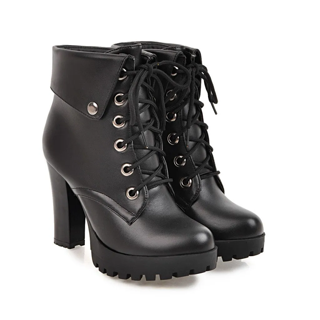 Women Shoes Super High Heels Lace Up Platform Short Boots