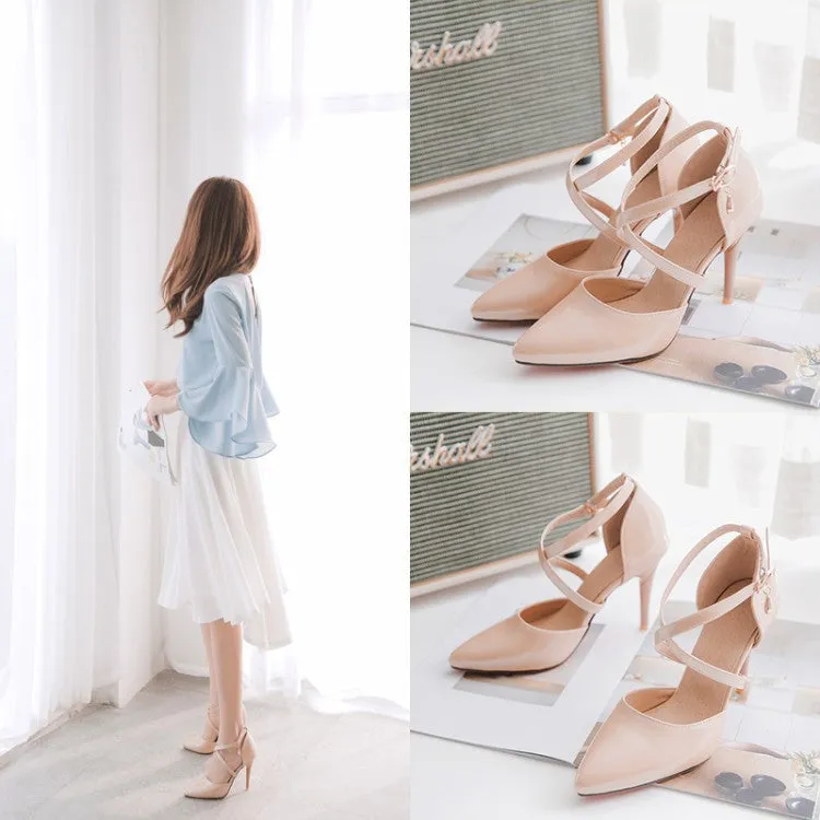 Women's Ankle Straps Pointed Toe High Heels Shoes 4112