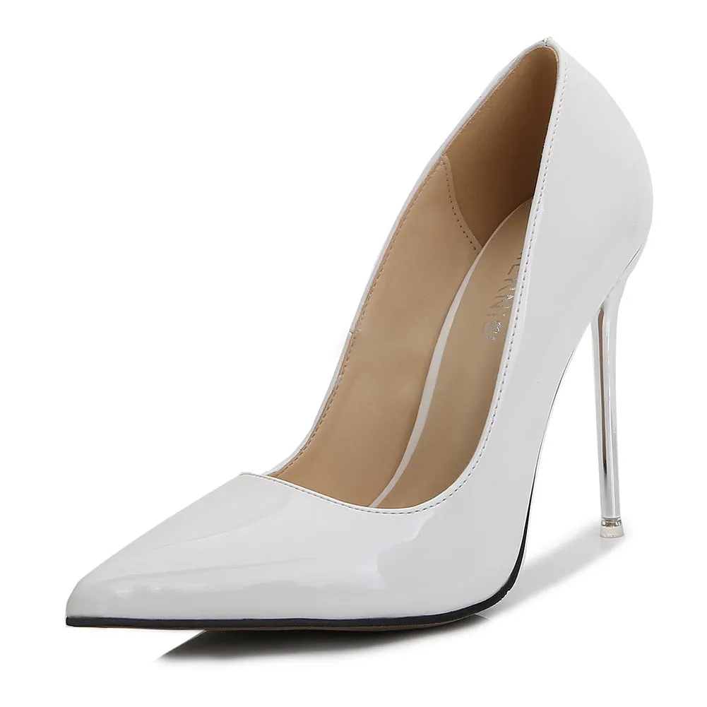 Women's Pointed Toe Shallow Metal Stiletto Heel Pumps