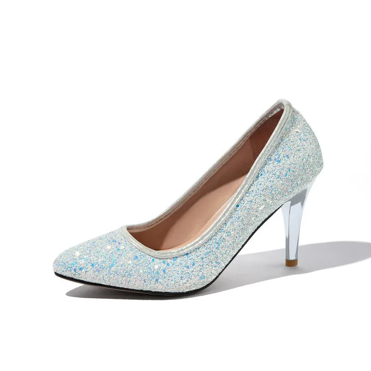 Women's Sparkling Sequins Stiletto Heel Pointed Toe Pumps