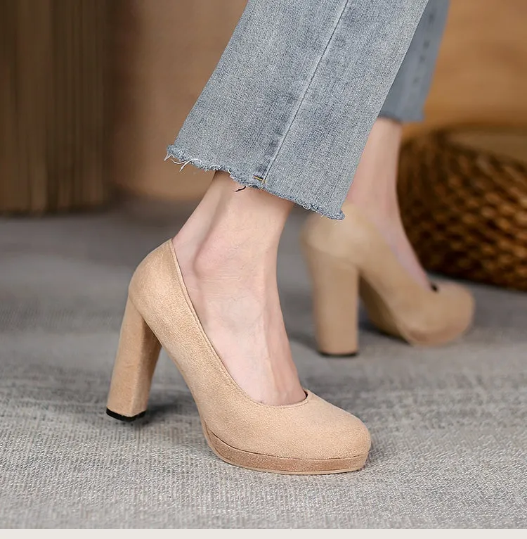 Women's Suede Platform Pumps High Heels