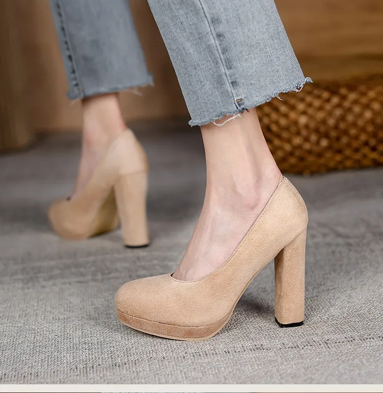 Women's Suede Platform Pumps High Heels